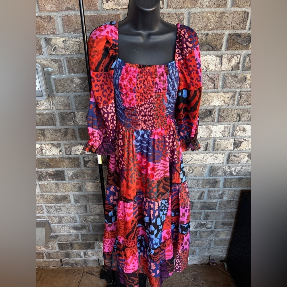 J.Marie The Jade Square Ruched Midi Dress - Multi Size XS - Picture 5 of 9